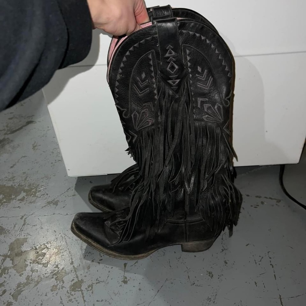 Lane Black Fringe Boots